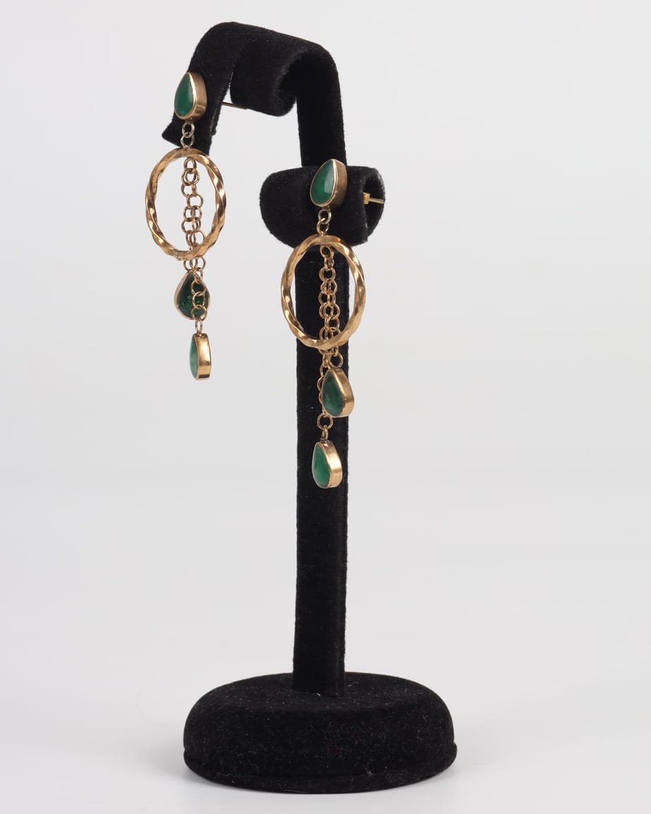 Green Agate Gold-Plated Hoop Earrings