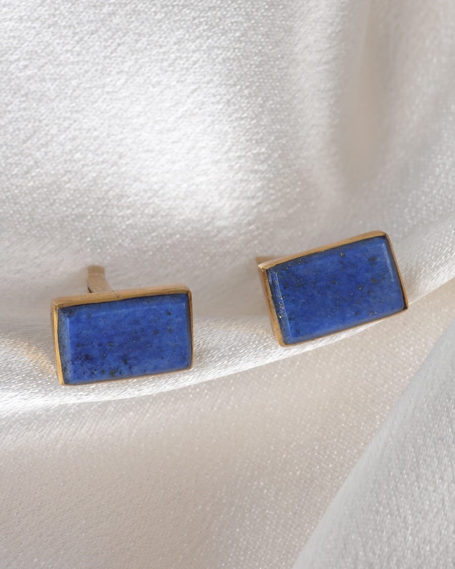 Dark Blue Lapis Brass Cufflinks
