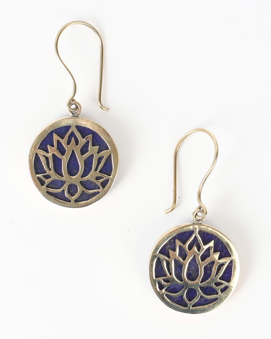 Double-Sided Tulip Flower Dark Blue Lapis Necklace, Ring & Earrings Set