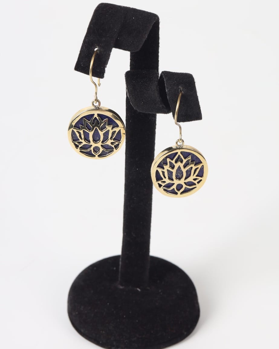 Double-Sided Tulip Flower Dark Blue Lapis Necklace, Ring & Earrings Set