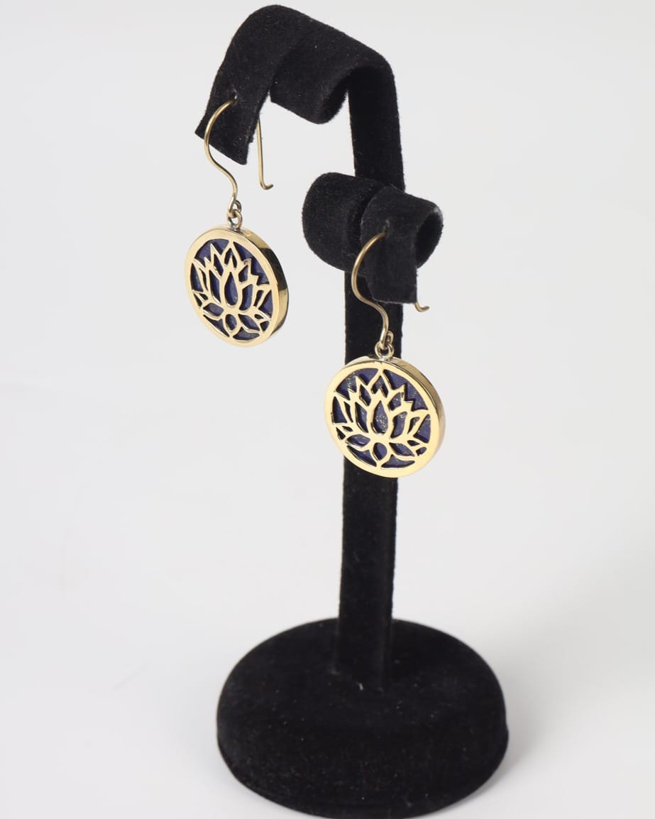 Double-Sided Tulip Flower Dark Blue Lapis Necklace, Ring & Earrings Set