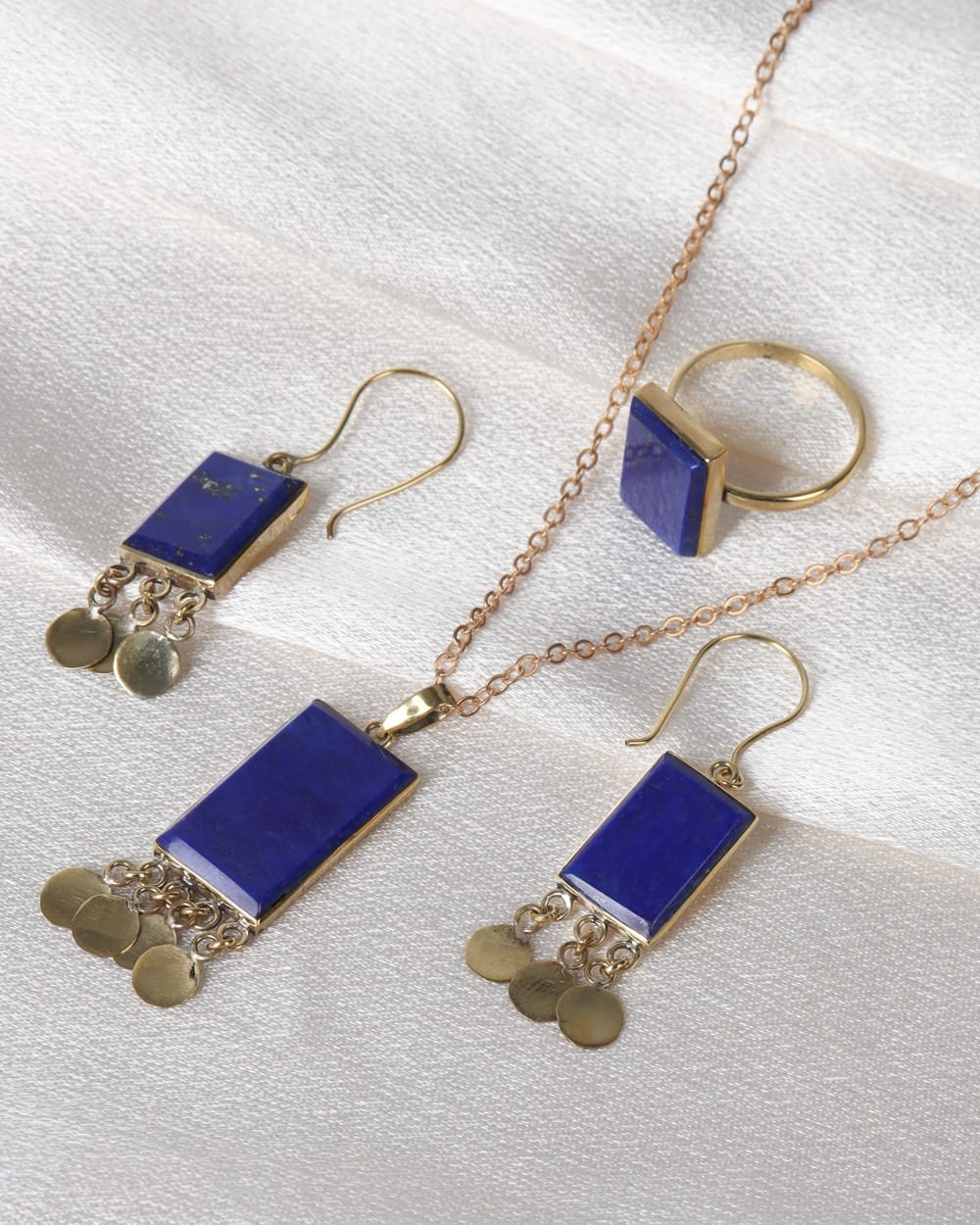 Dark Blue Lapis Necklace, Earrings & Ring Set