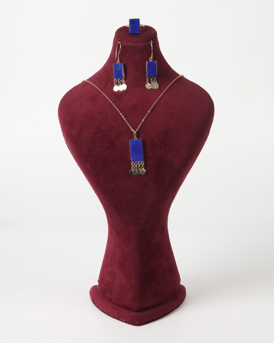 Dark Blue Lapis Necklace, Earrings & Ring Set