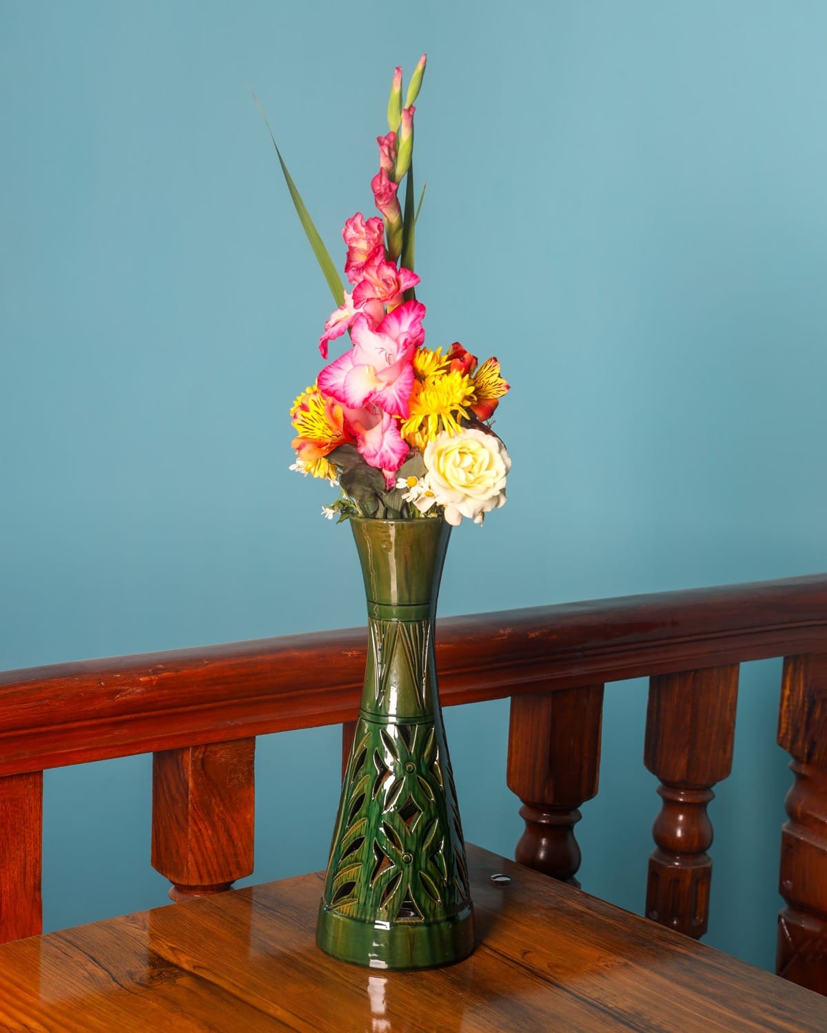 Green Ceramic Vase Handcrafted Aseel Flower Vase