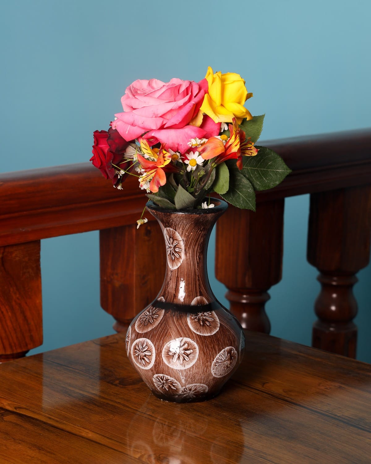 Brown Handcrafted Clay Flower Vase