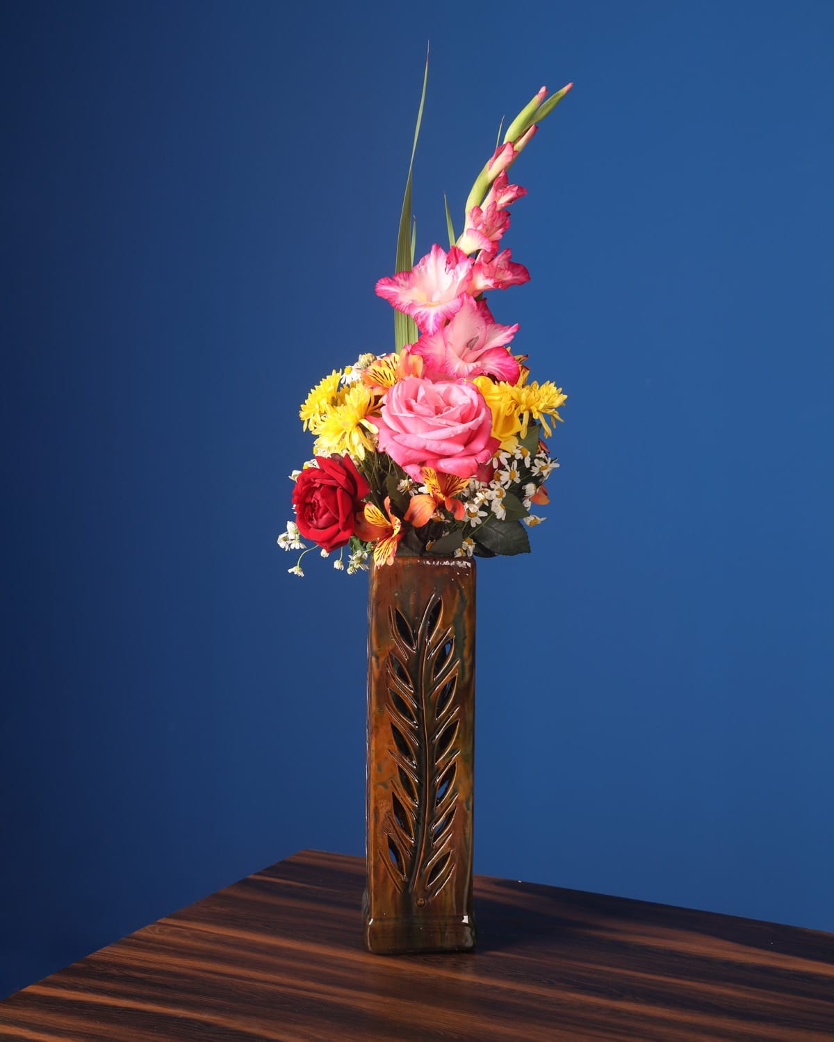 Artisan Ceramic Vase with Leaf Design