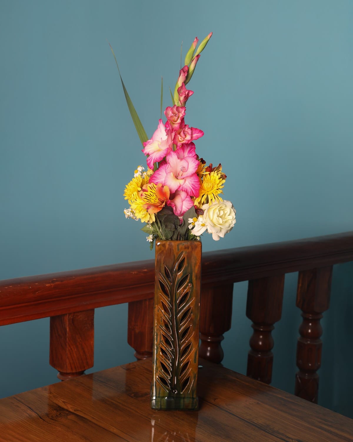 Artisan Ceramic Vase with Leaf Design