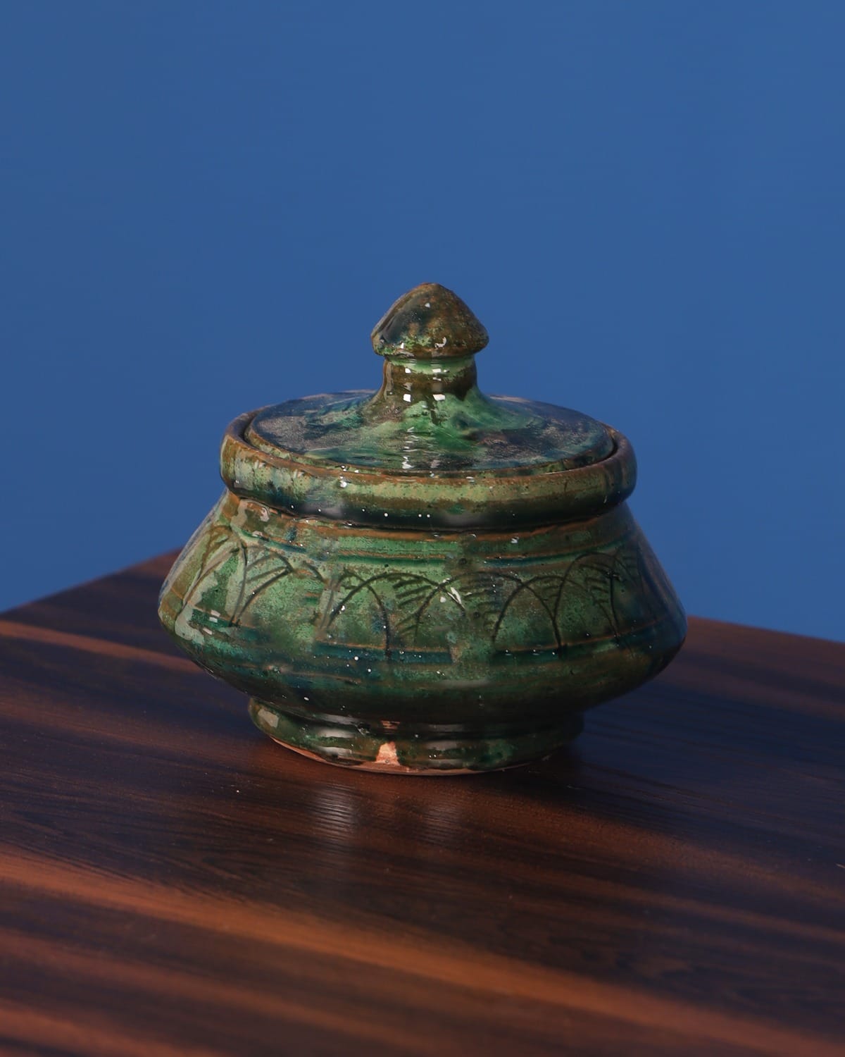 Small Ceramic Candy Bowl with Lid – Turquoise Green