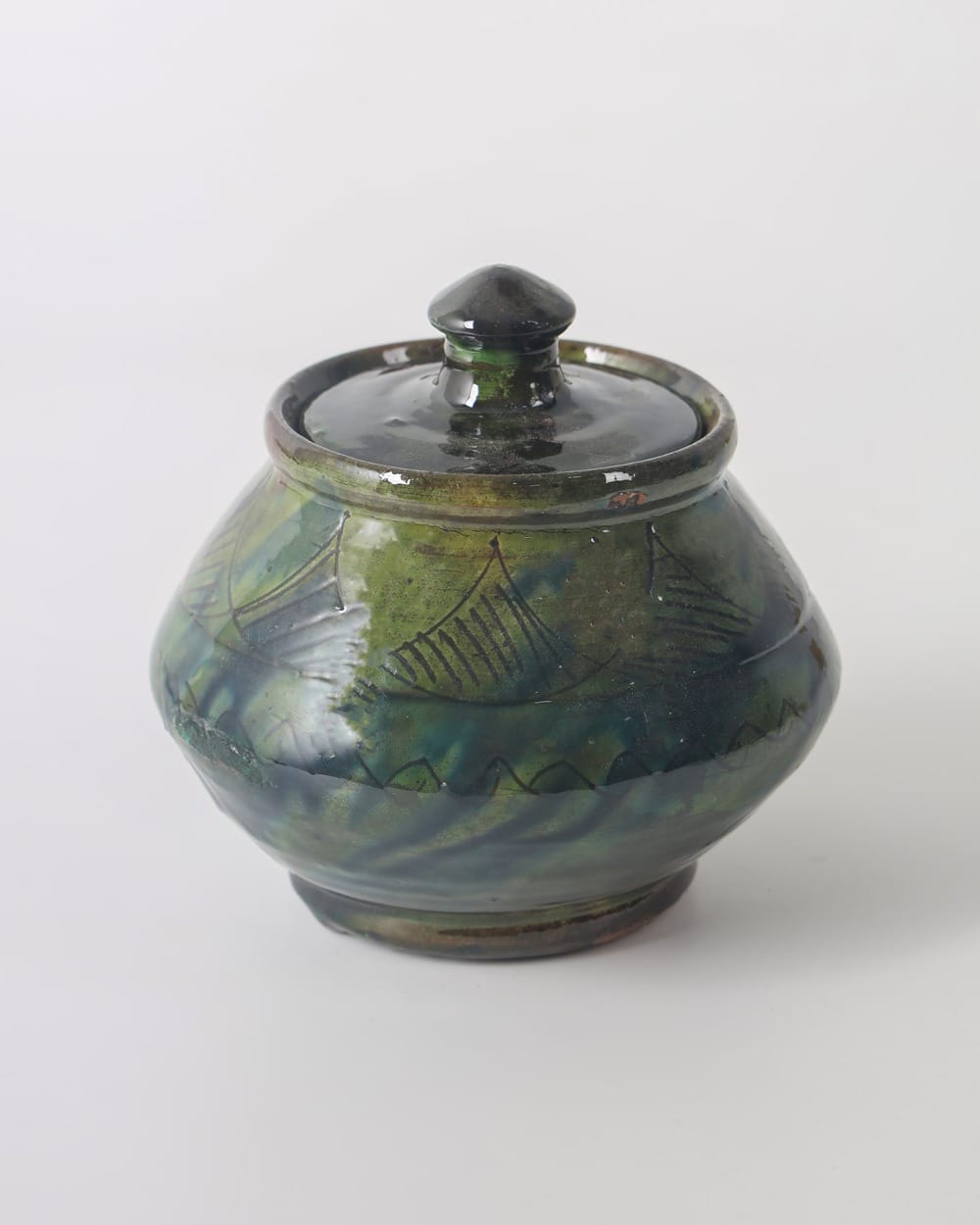Green Glazed Candy Bowl with Lid – Handmade Ceramic