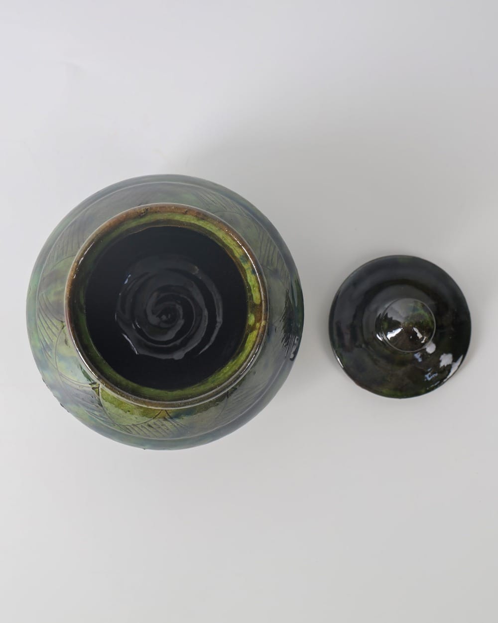 Green Glazed Candy Bowl with Lid – Handmade Ceramic