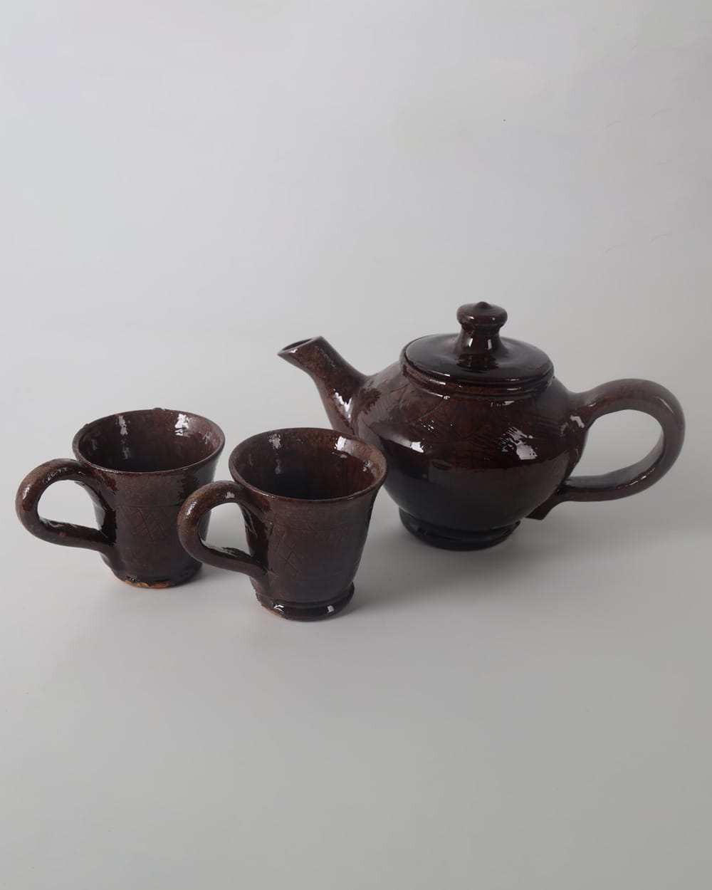 Deep Red Clay Teapot with Matching Cups Set