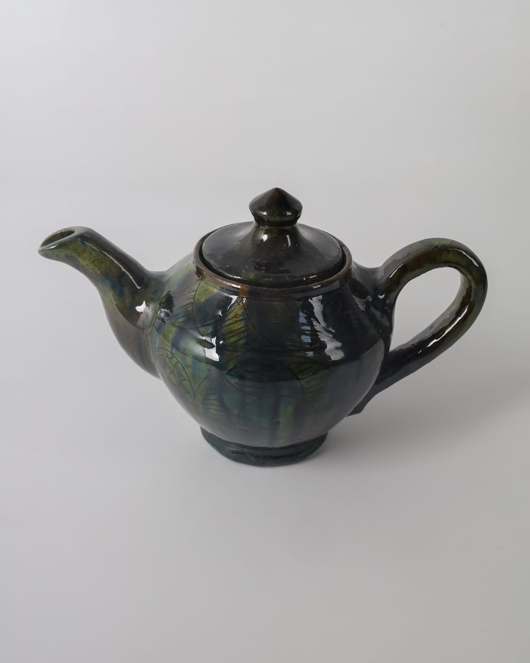 Dark Green Ceramic Teapot Set with 4 Matching Cups