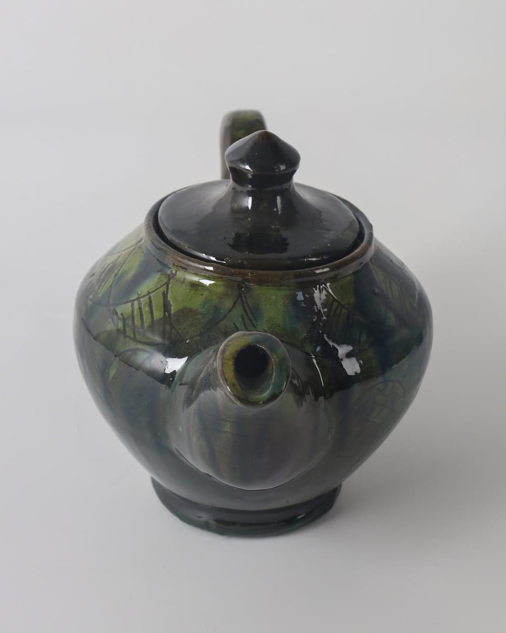 Dark Green Ceramic Teapot Set with 4 Matching Cups