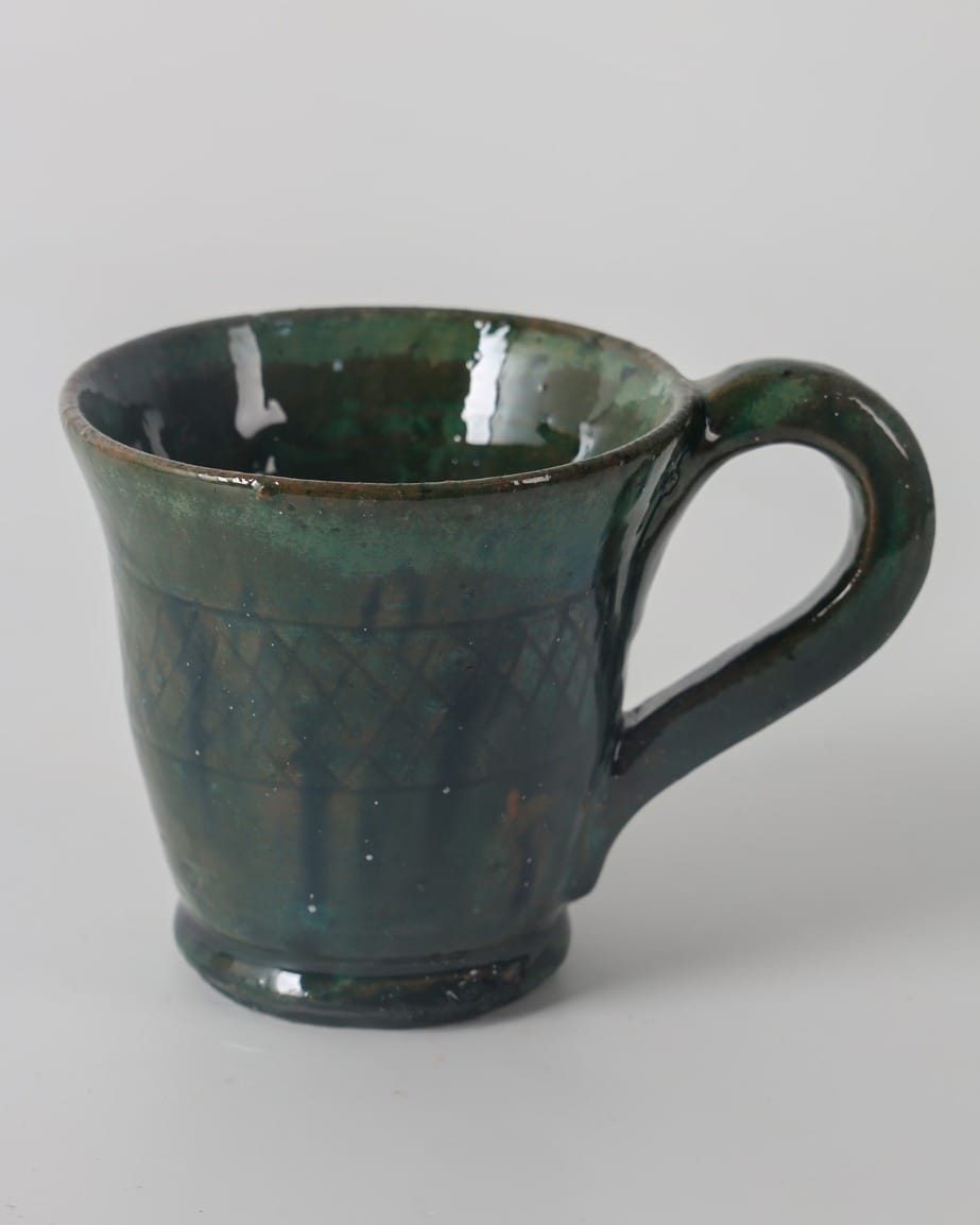 Dark Green Ceramic Teapot Set with 4 Matching Cups