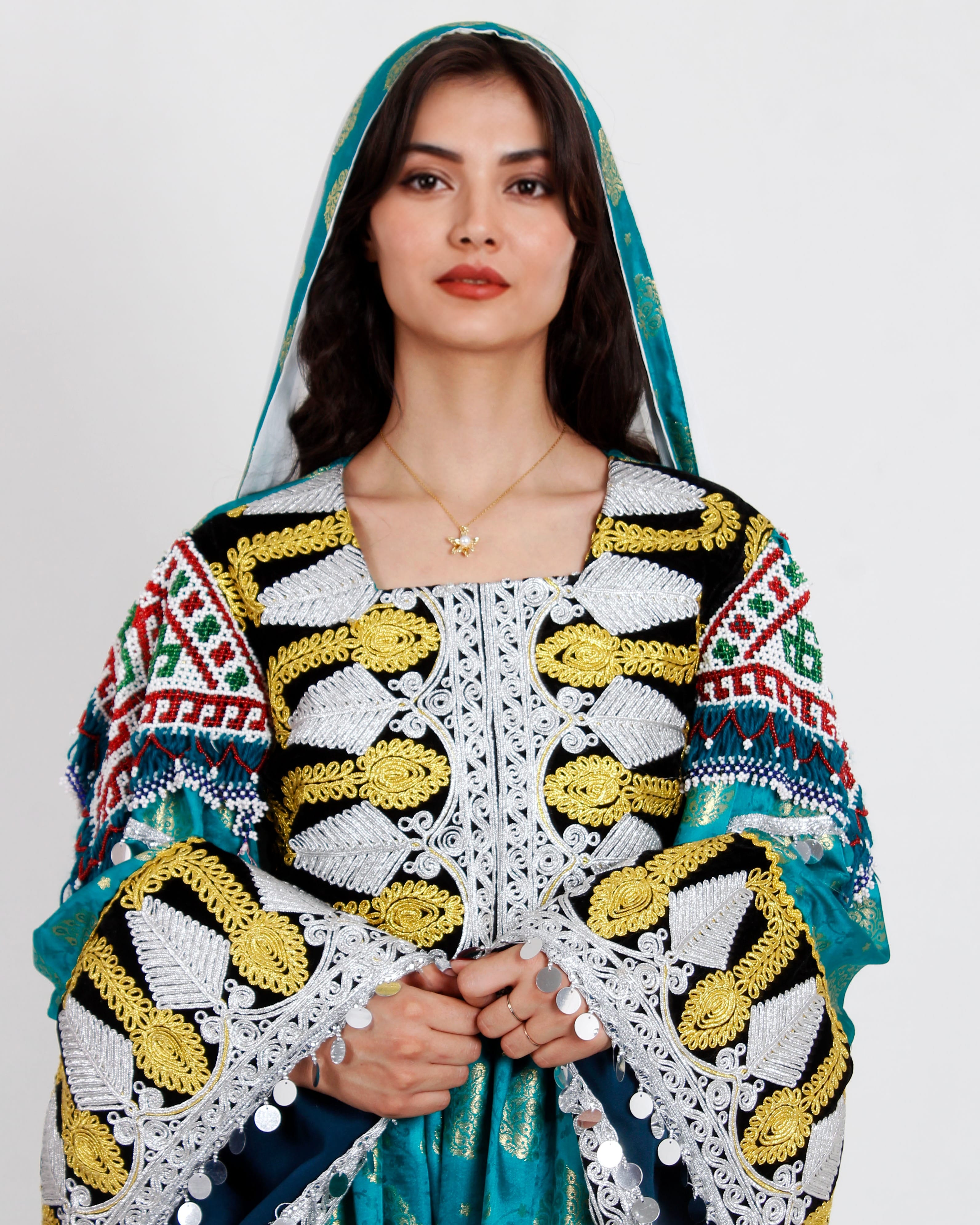 Gand Dress with Banaras Fabric & Harir Shawl