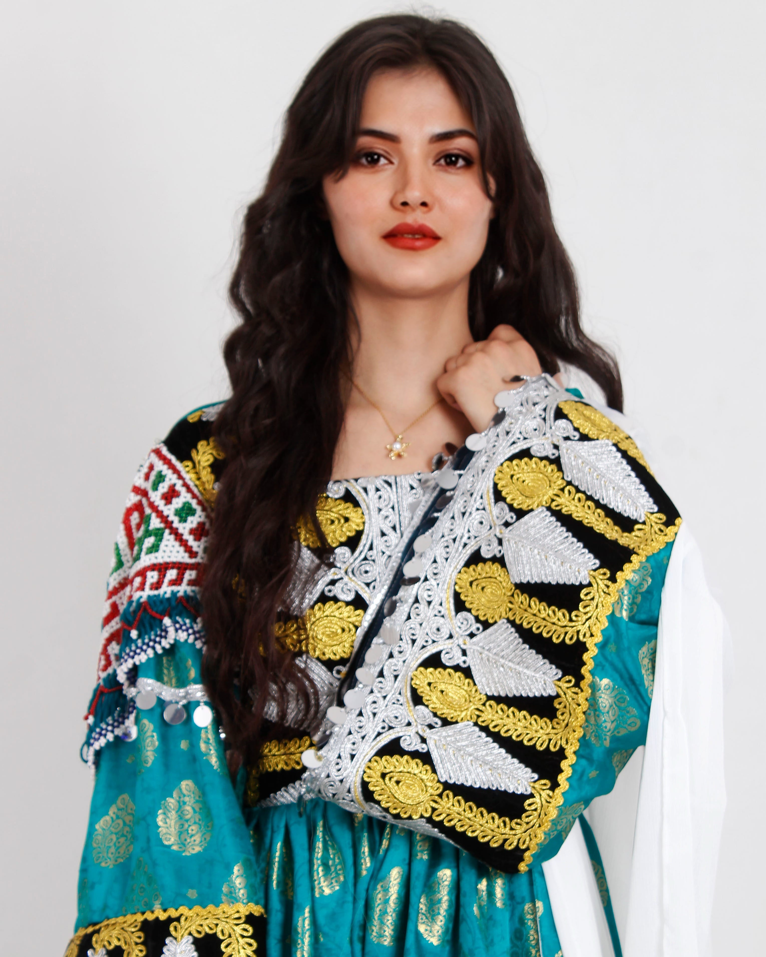 Gand Dress with Banaras Fabric & Harir Shawl