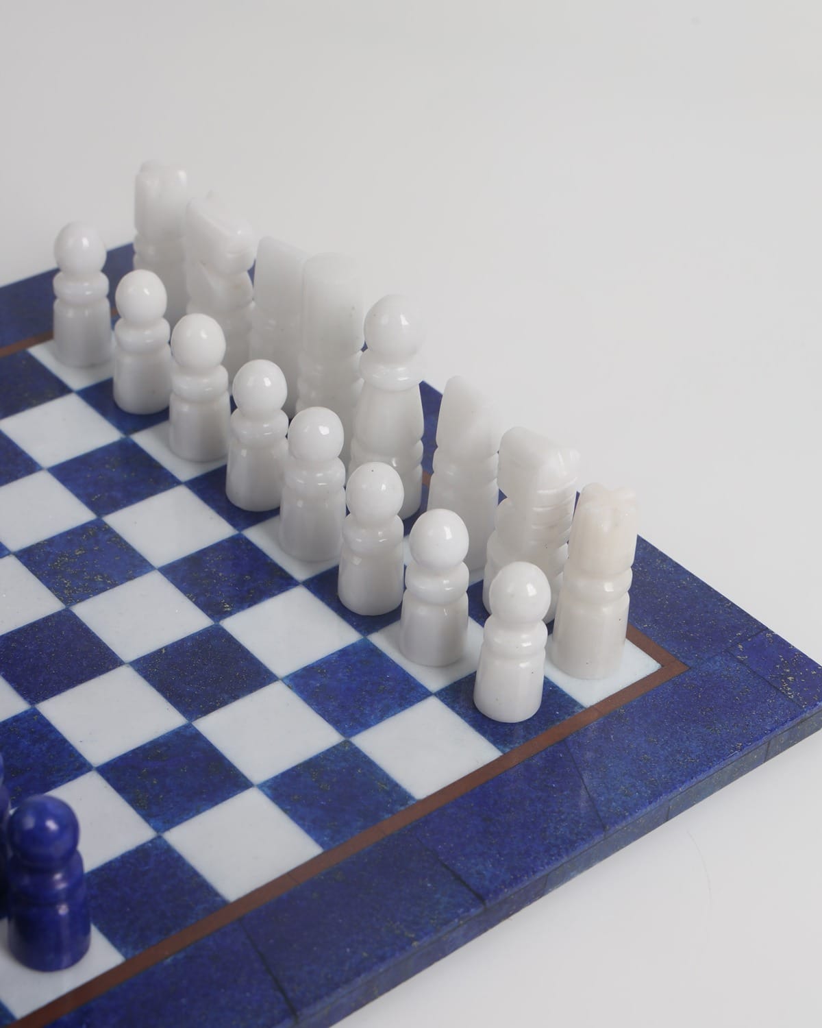 Blue Lapis Lazuli & White Marble Handmade Chess Set