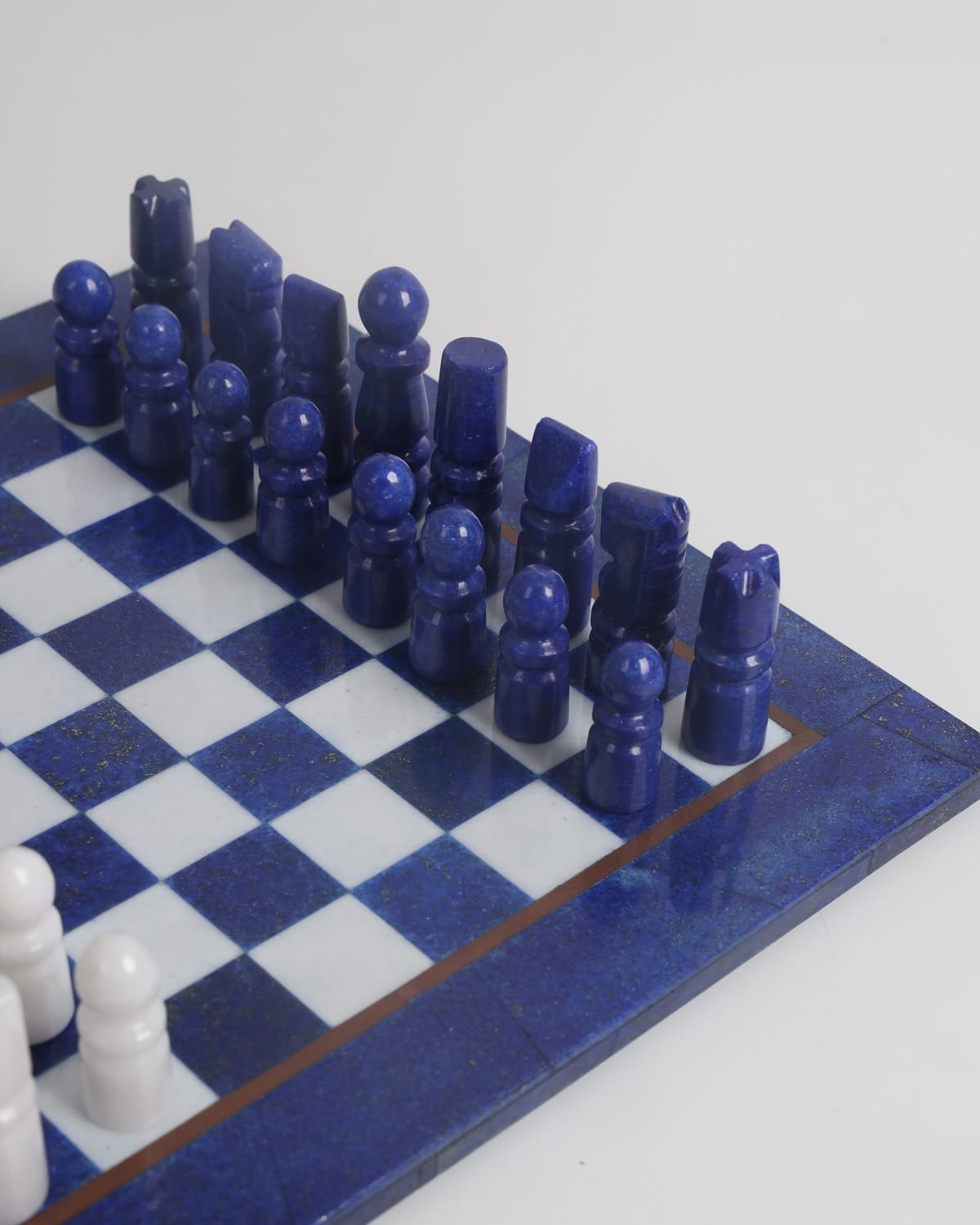 Blue Lapis Lazuli & White Marble Handmade Chess Set