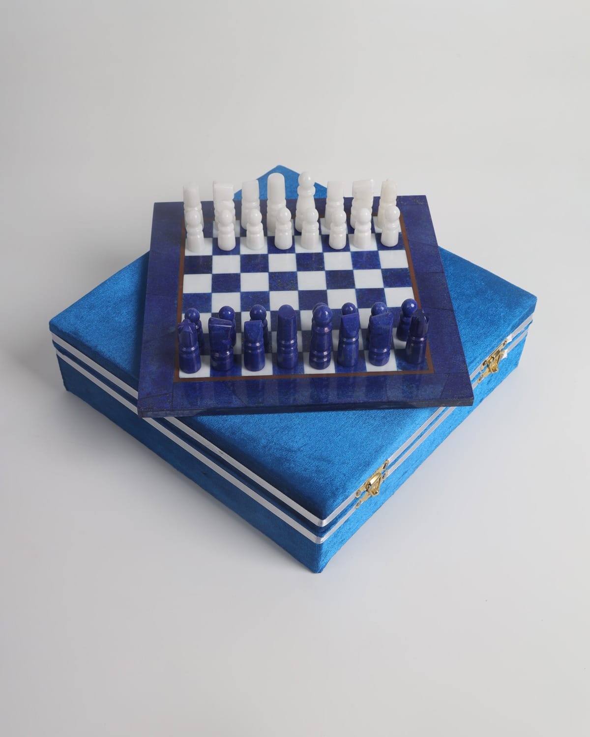 Blue Lapis Lazuli & White Marble Handmade Chess Set