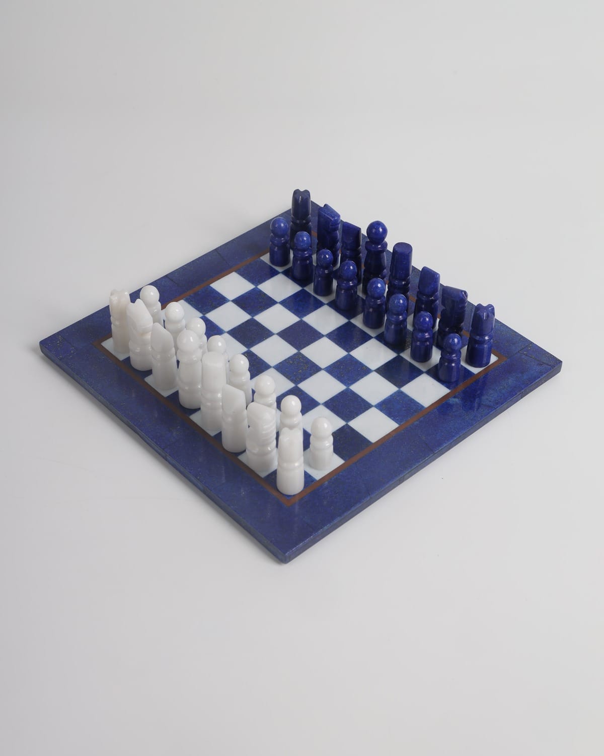Blue Lapis Lazuli & White Marble Handmade Chess Set