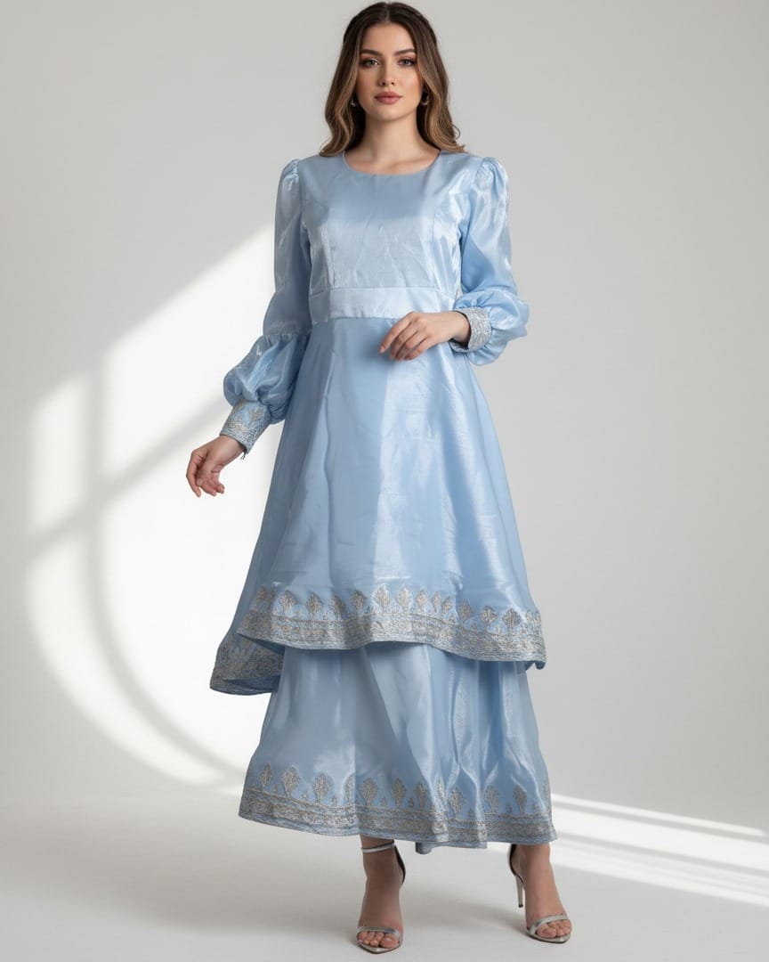 Pearl Blue Afghan Embroidered Dress