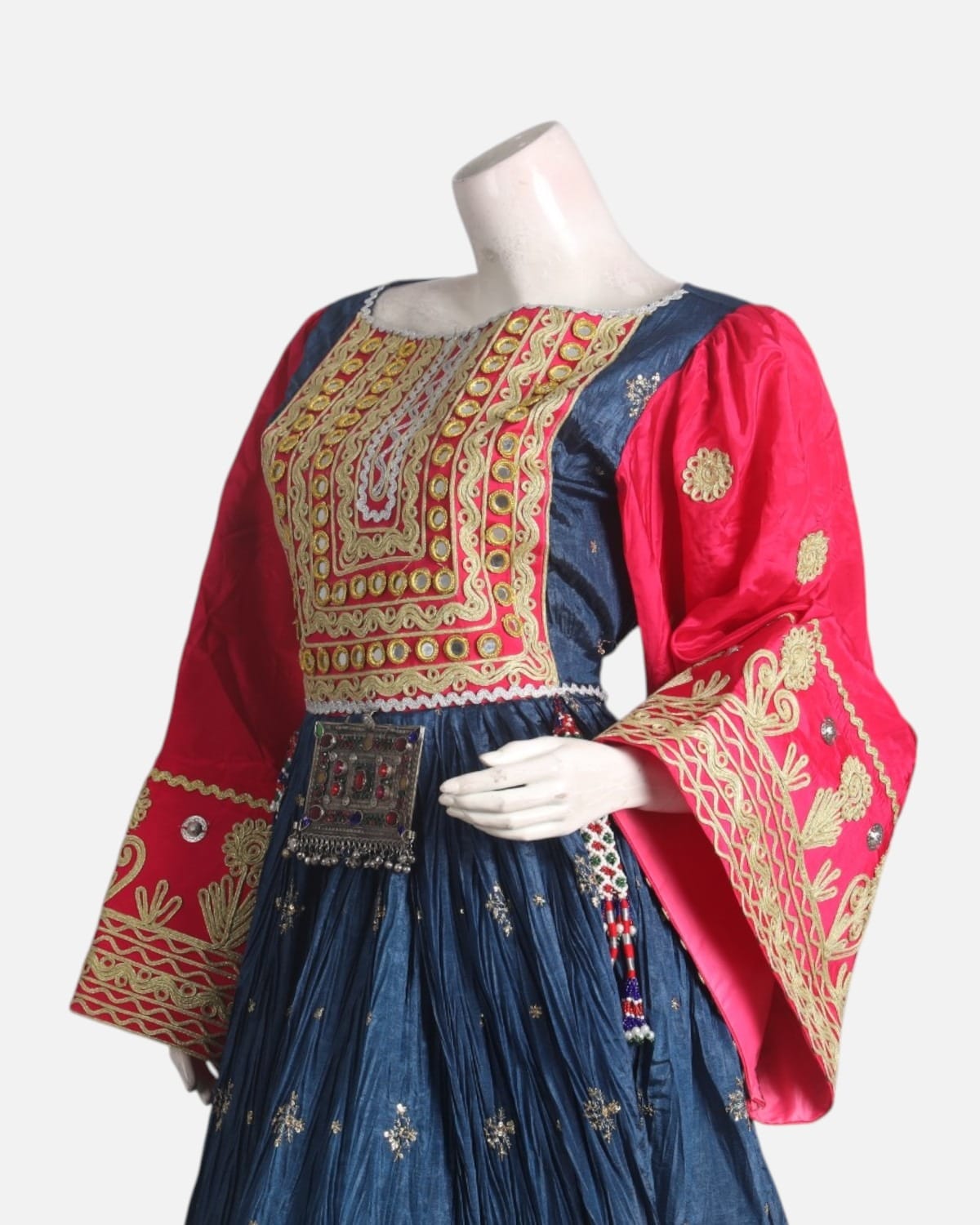 Mustard Gold & Crimson Afghan Dress
