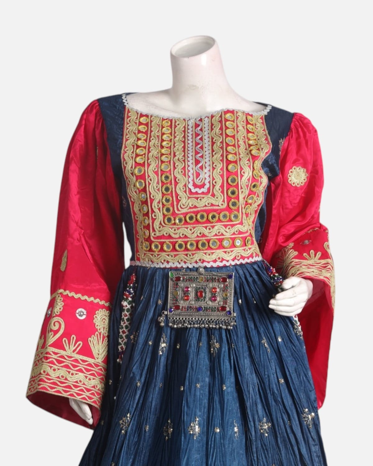 Mustard Gold & Crimson Afghan Dress