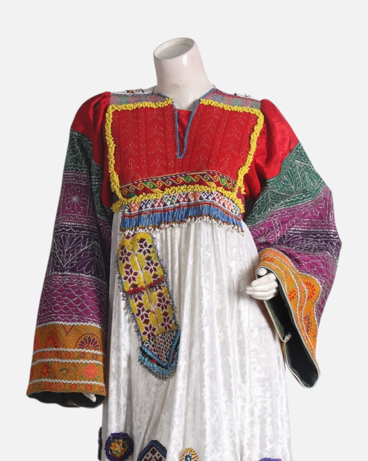 Ivory Afghan Dress with Crimson Shawl