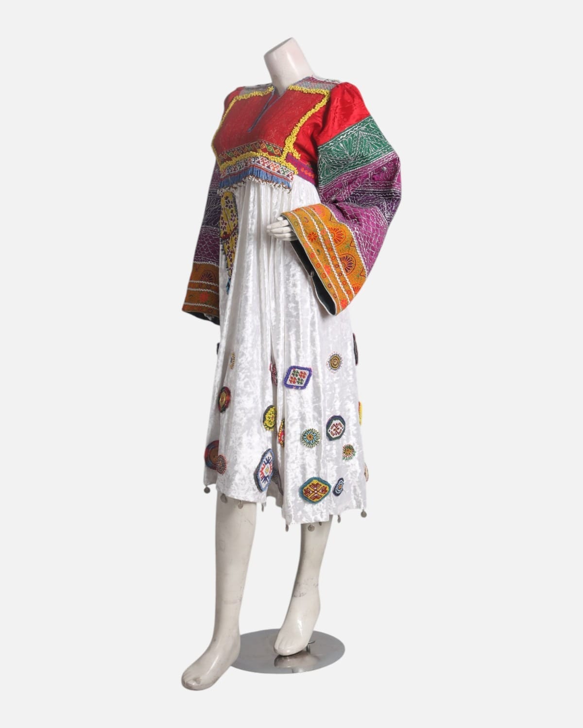 Ivory Afghan Dress with Crimson Shawl