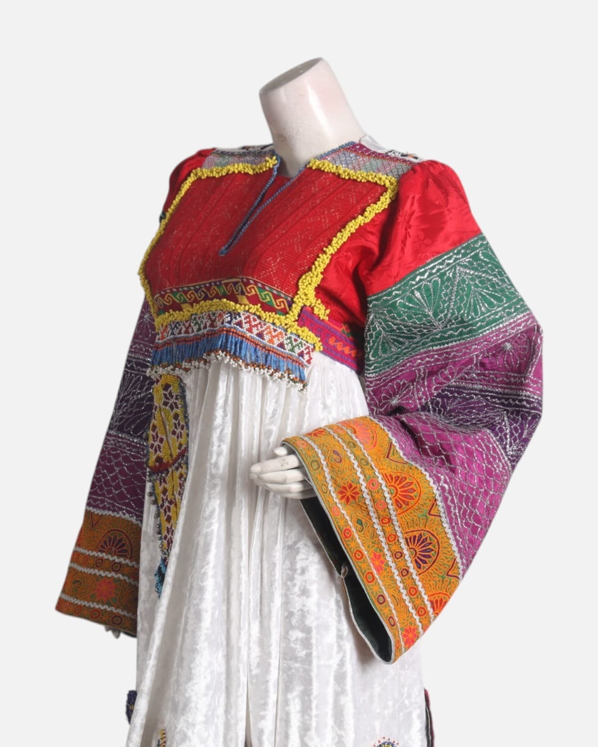 Ivory Afghan Dress with Crimson Shawl