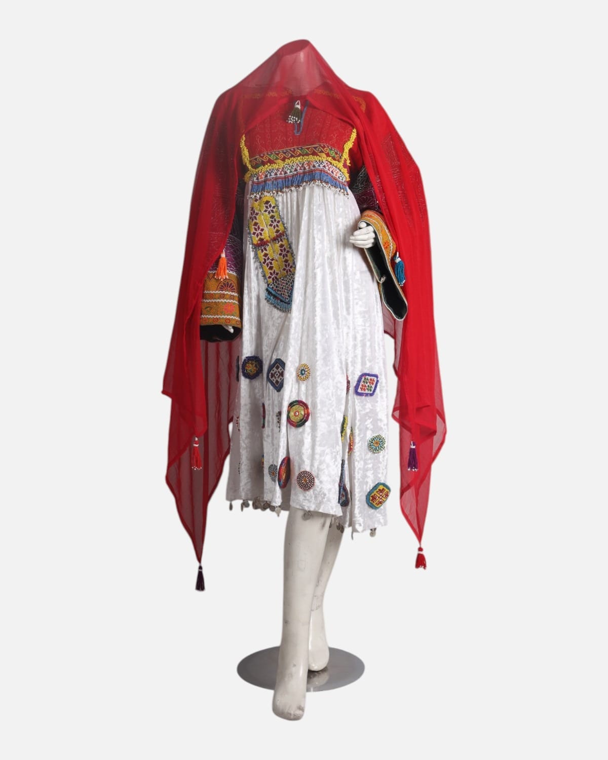Ivory Afghan Dress with Crimson Shawl