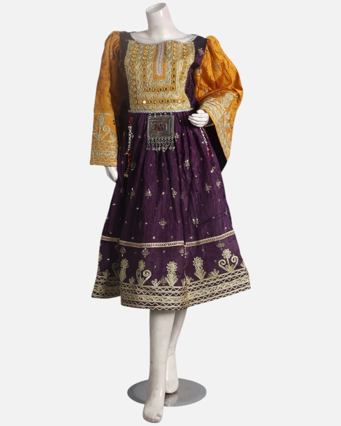 Royal Plum Afghan Dress with Golden Embroidery