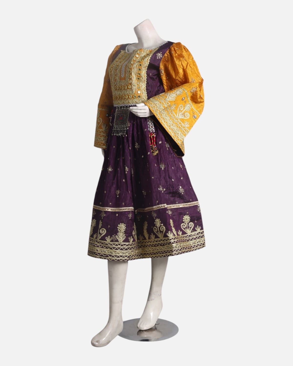Royal Plum Afghan Dress with Golden Embroidery