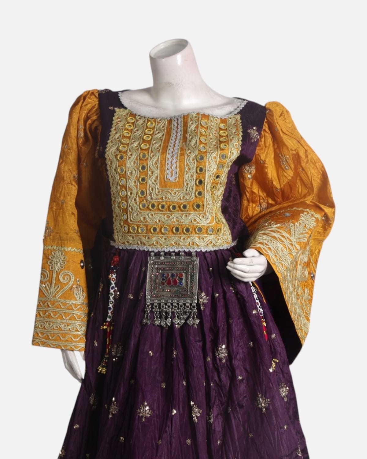 Royal Plum Afghan Dress with Golden Embroidery