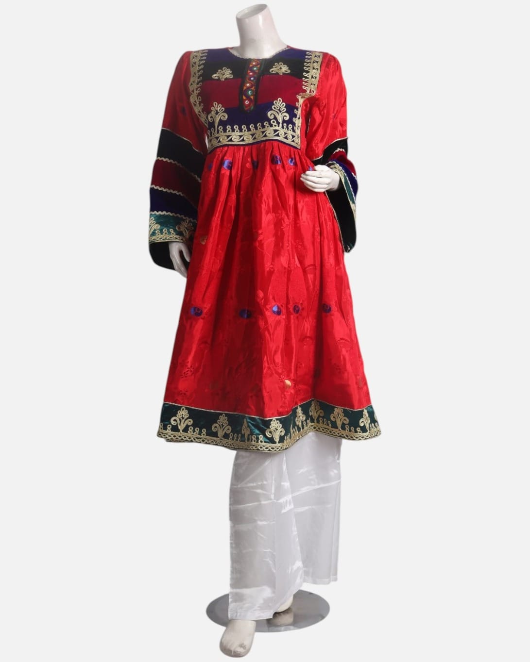 Red Afghan Dress with White Shawl