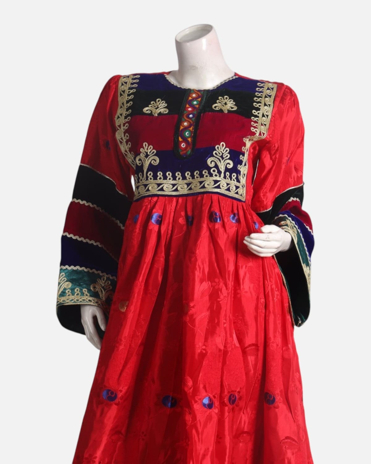 Red Afghan Dress with White Shawl