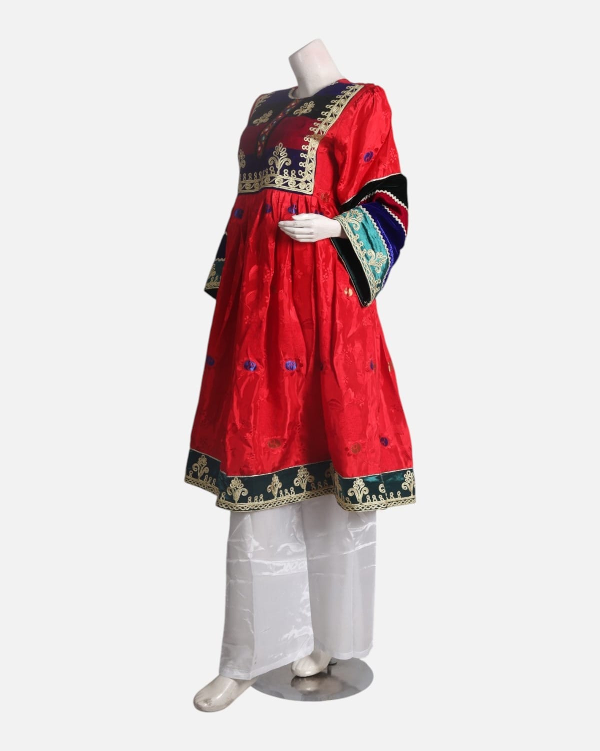 Red Afghan Dress with White Shawl