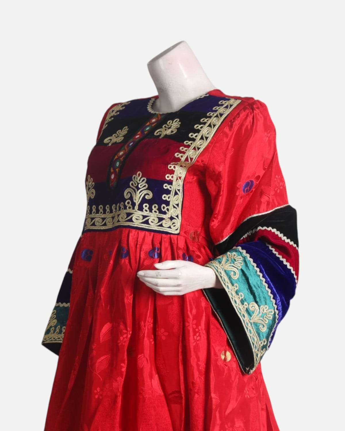 Red Afghan Dress with White Shawl