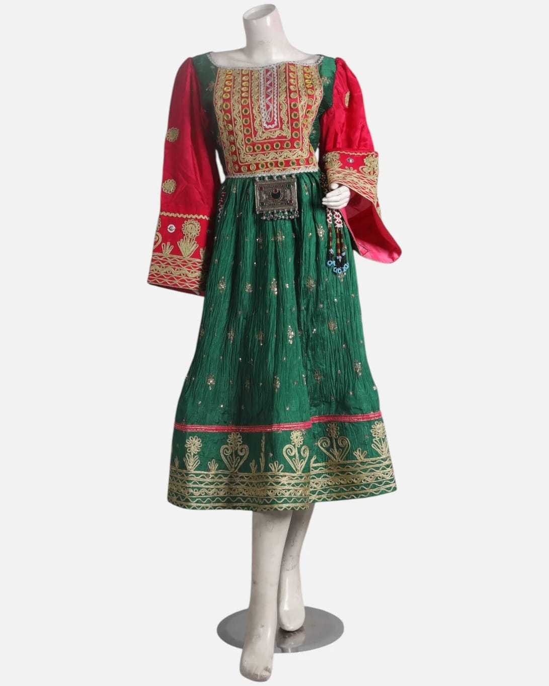 Emerald Afghan Dress with Fuchsia Shawl