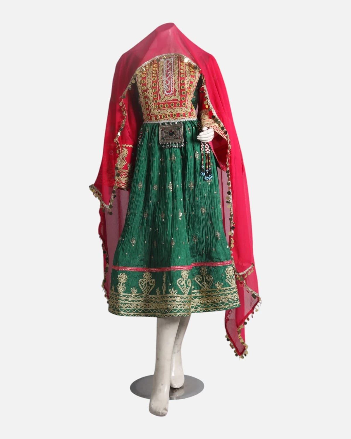 Emerald Afghan Dress with Fuchsia Shawl