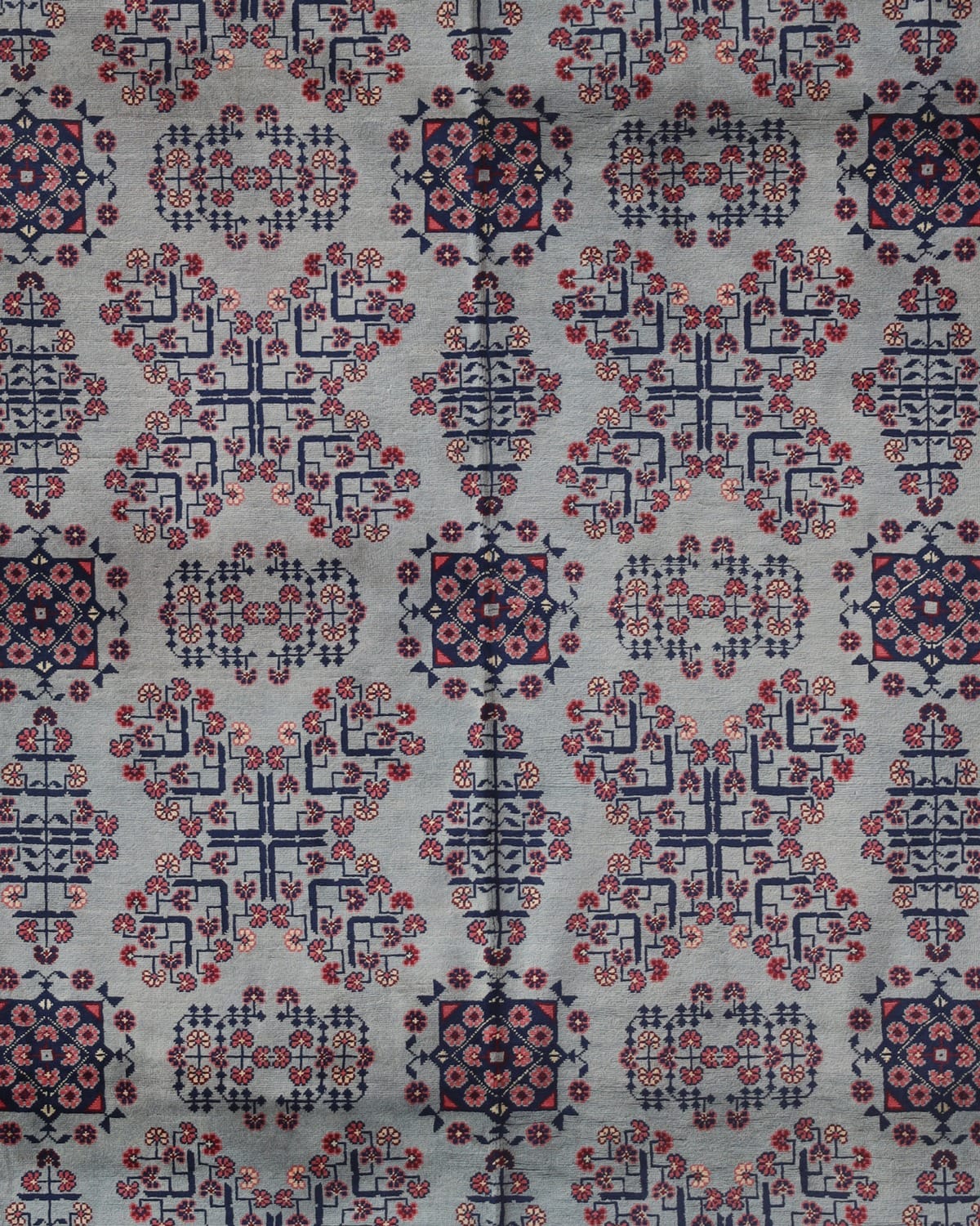 Aseel Bukhara Red Grey Wool Rug