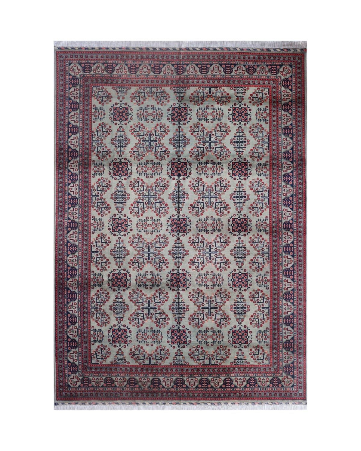 Aseel Bukhara Red Grey Wool Rug