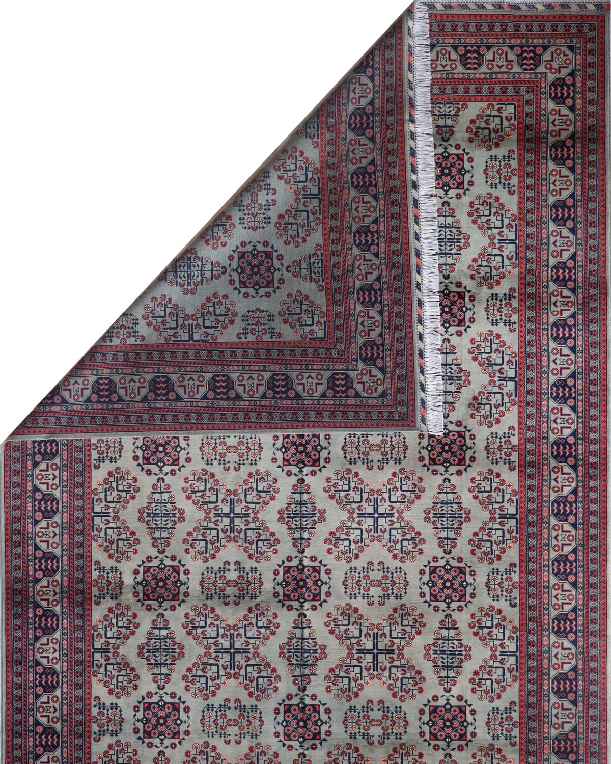 Aseel Bukhara Red Grey Wool Rug