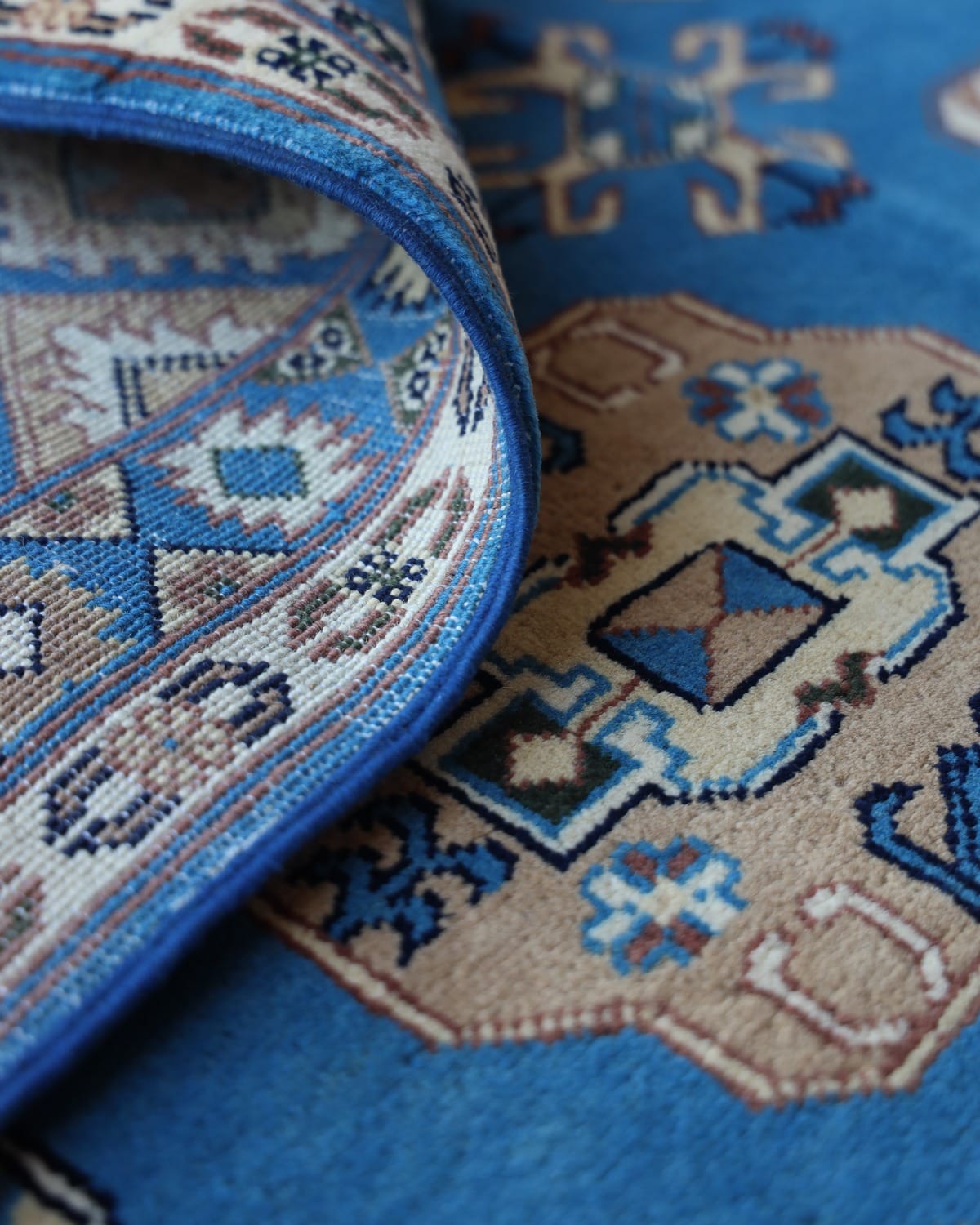 Aseel Blue Turkmen Handwoven Wool Rug