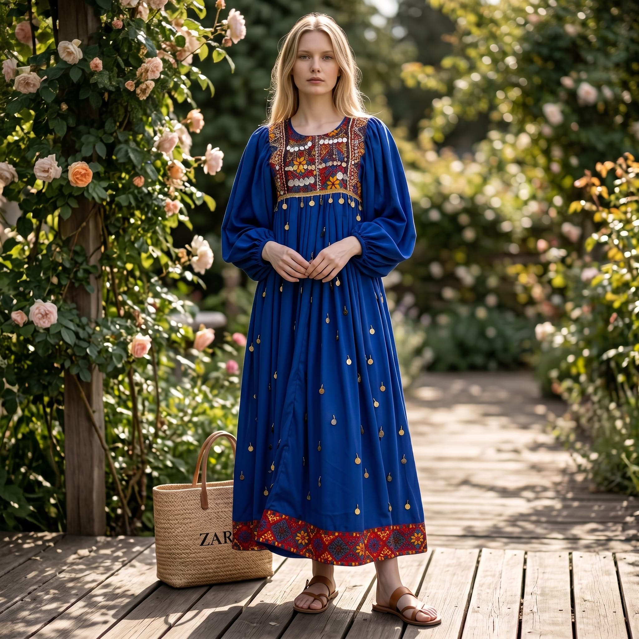 Afghan Dress – Royal Blue Embroidered Maxi Dress – Traditional Boho