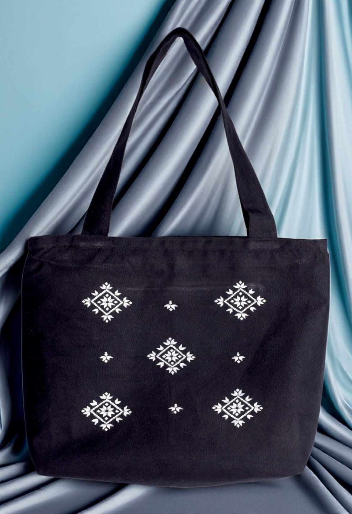 Hand Embroidered Black Tote Bag