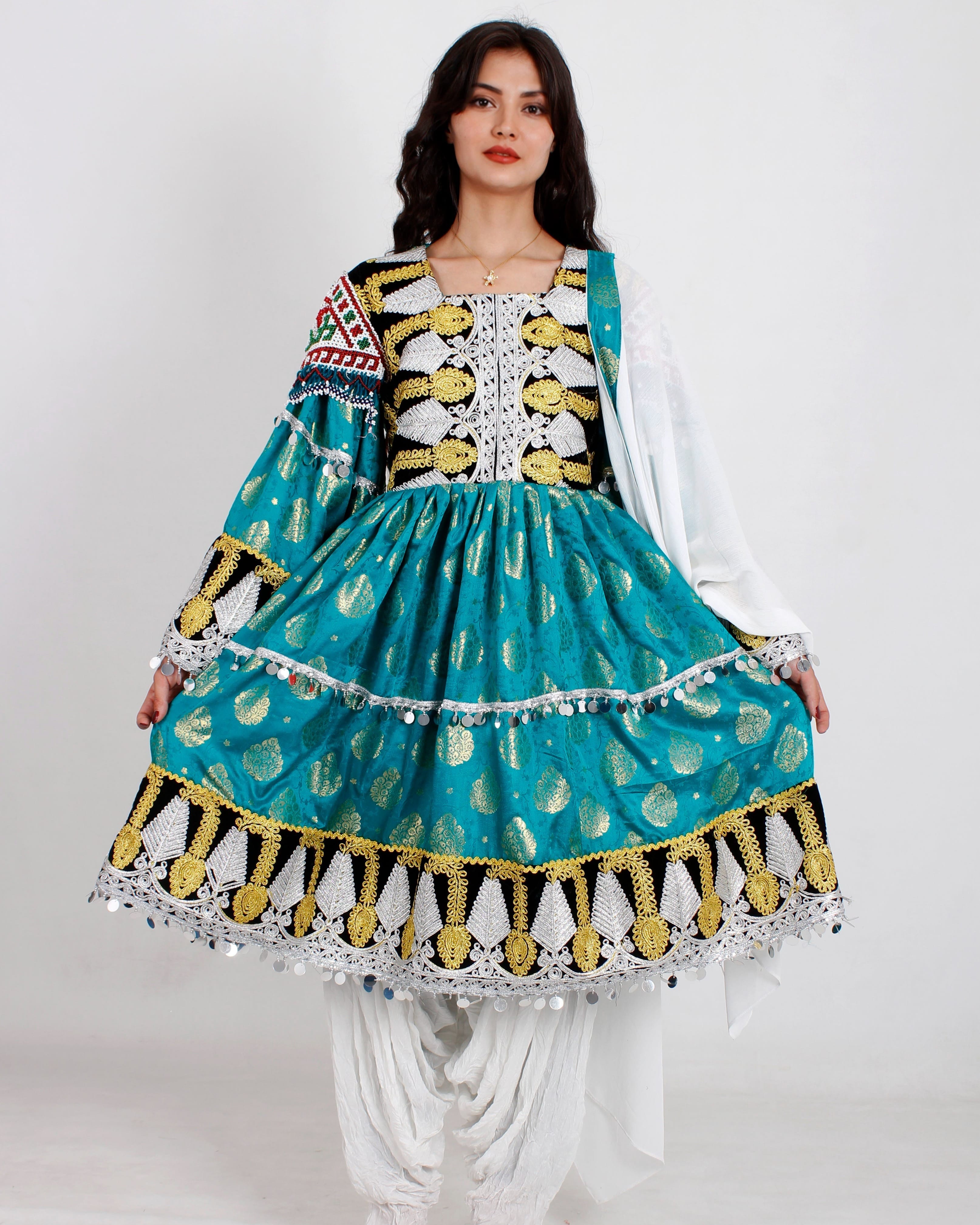 Gand Dress with Banaras Fabric & Harir Shawl