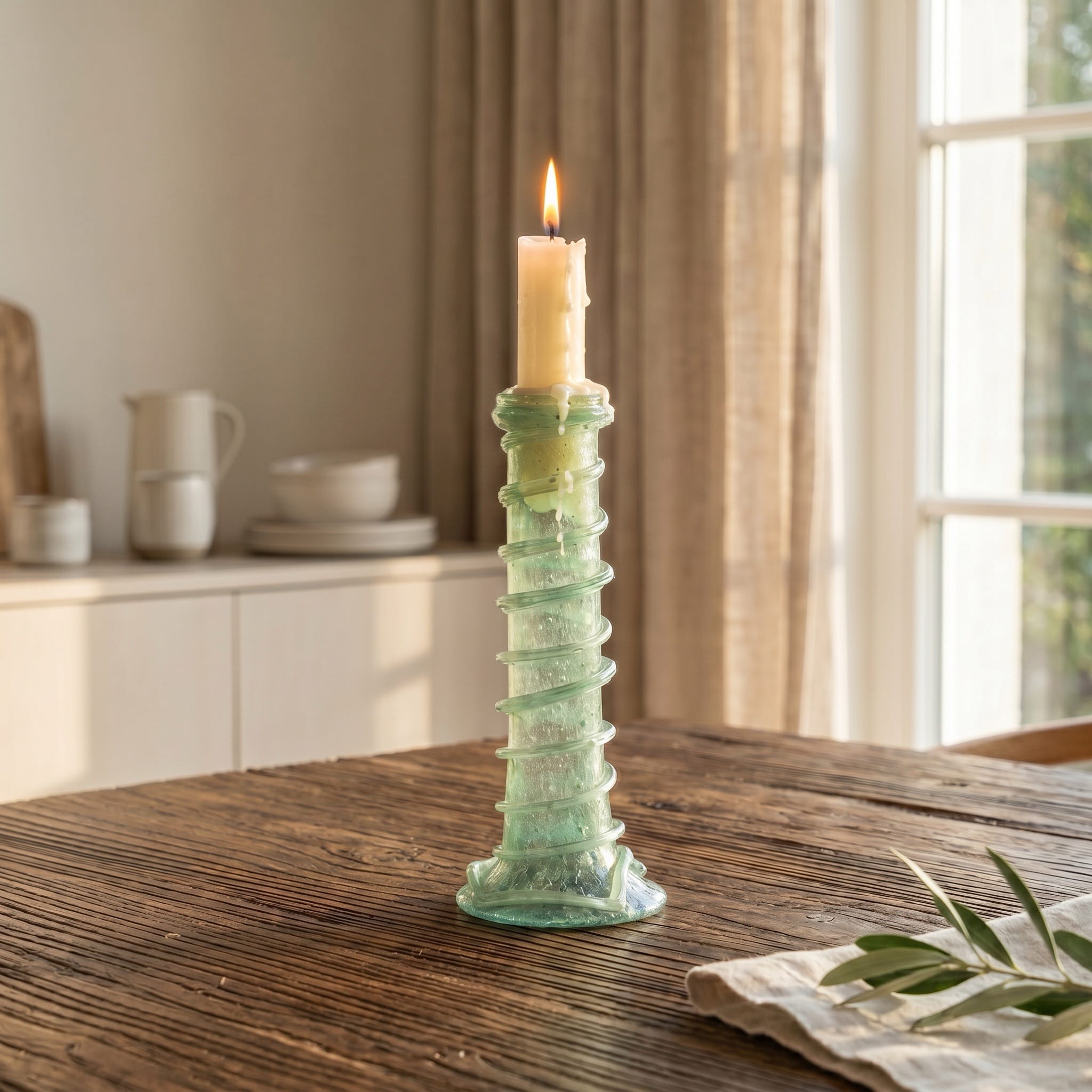 Green Cylinder Candle Jar | Glass Handmade Candle Pot