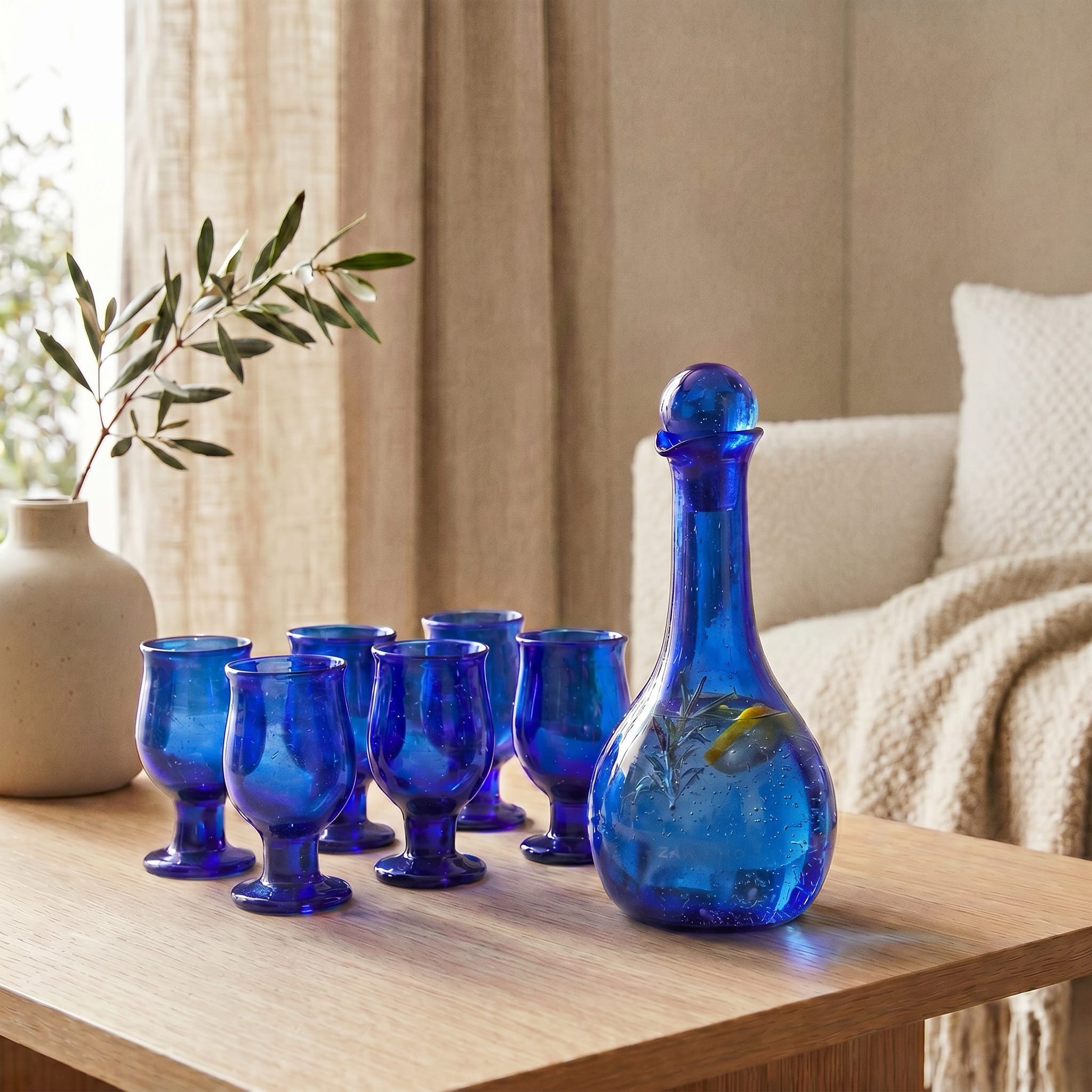 Blue Glass Set with Jug, Glassware set | Aseel