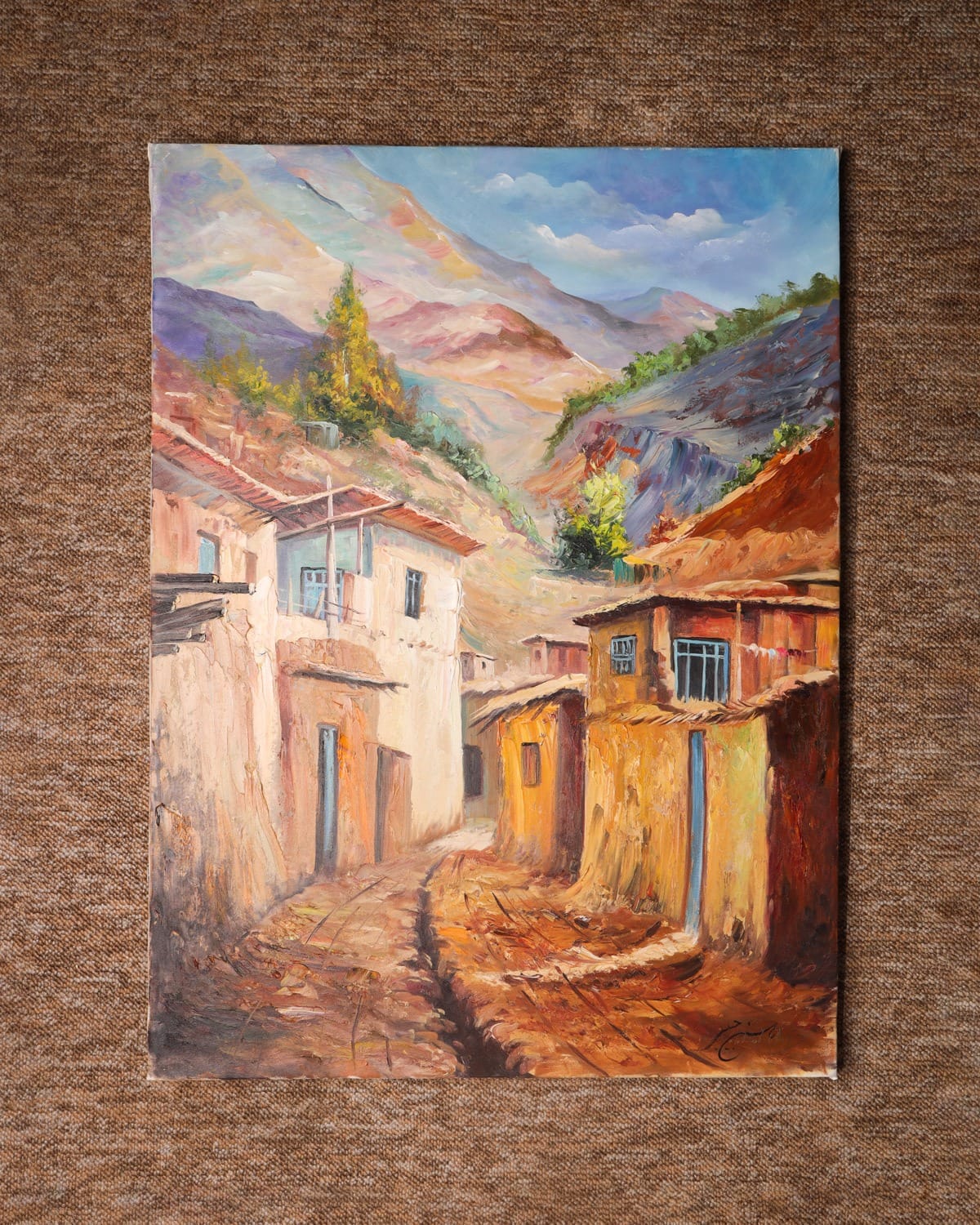 Mountain Village Oil Painting